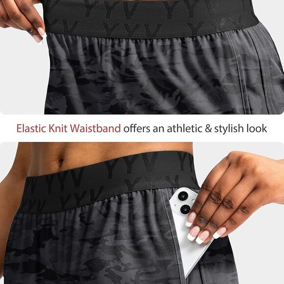 Women's Running Shorts with Zipper Pockets Quick-Dry Elastic Waist Band Athletic - Picture 4 of 5